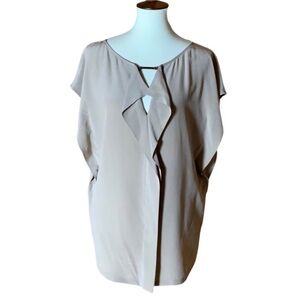 Escada light brown silk blouse with front ruffle Size 38 = Size 8-10
